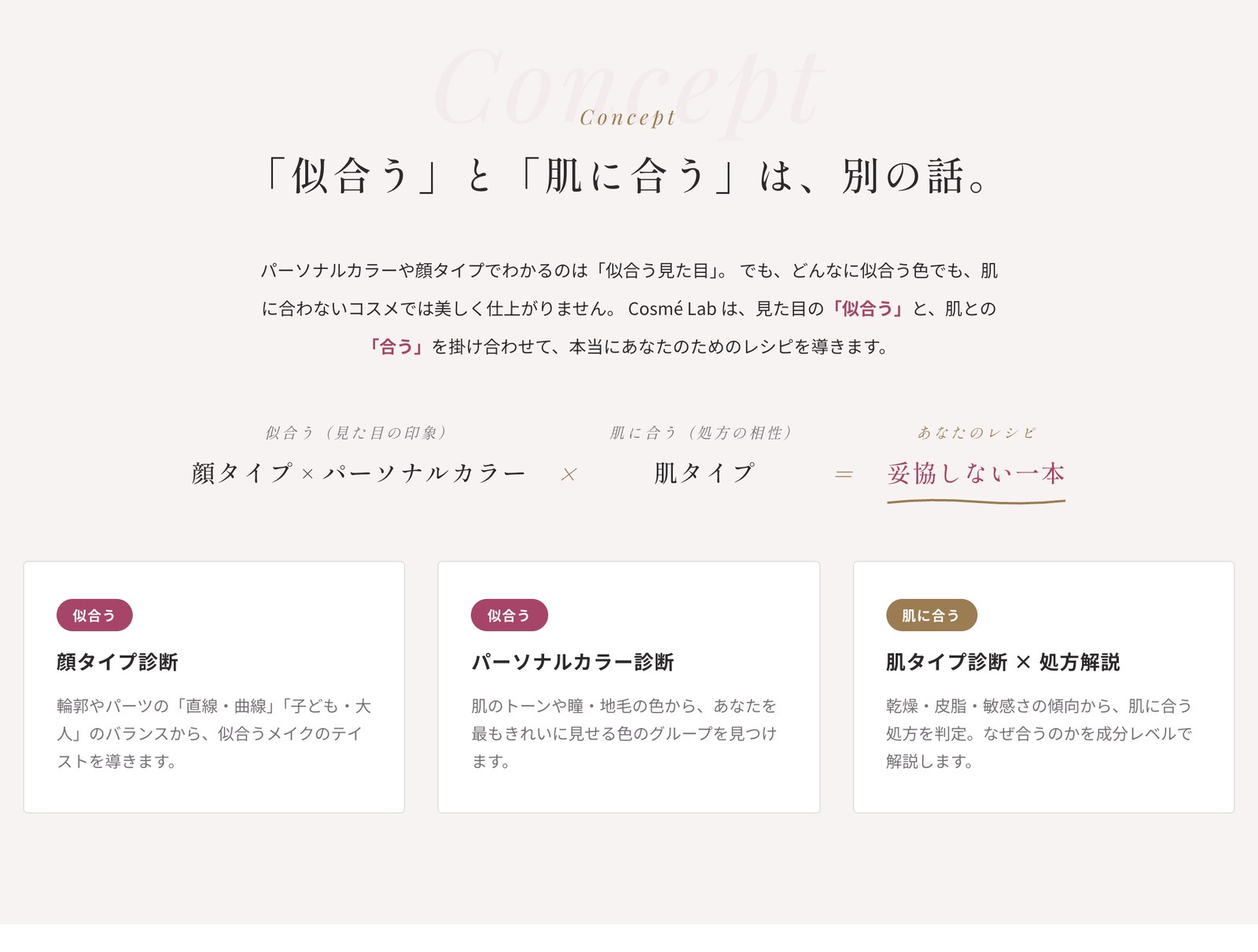「似合う」と「肌に合う」は、別の話。というコンセプトのセクション